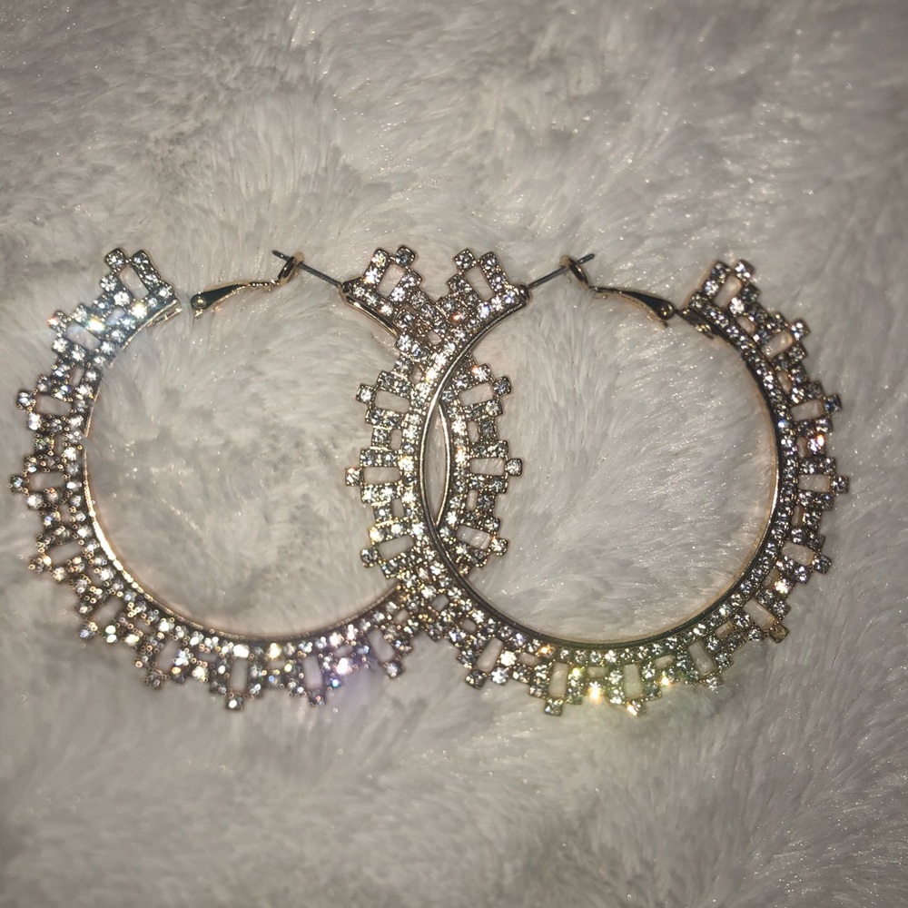 Gold Rhinestone Sparkly Hoop Earrings